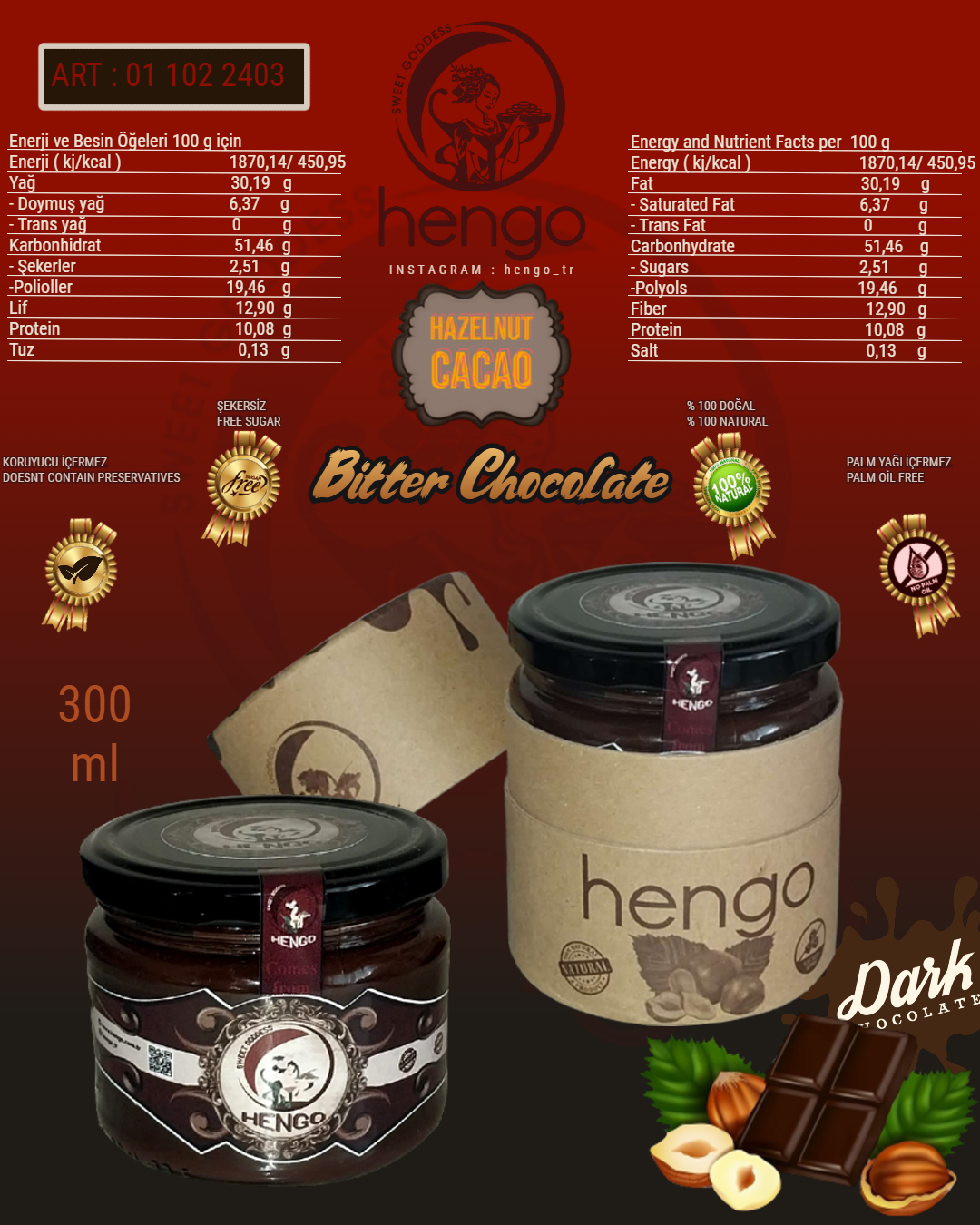 Bitter çikolatalı fındık kreması 01 102 2403 